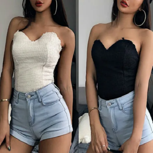 

2019 New Women Lady Girl's Summer Sexy Off Shoulder Sleeveless Elastic Tube Tops Bra Bandeau Strapless Crop Top Shirt