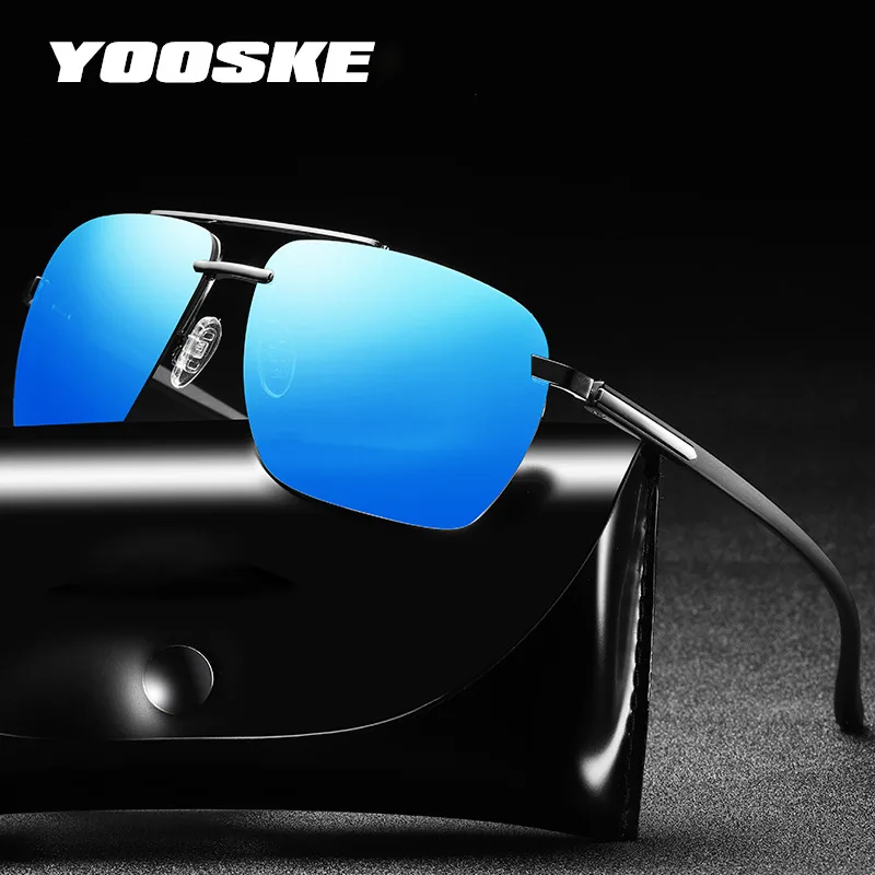 

YOOSKE YOOSKE Brand Men Polarized Sunglasses Classic Metal Square Driving glasses Male High Quality Half frame Sun glasses UV400