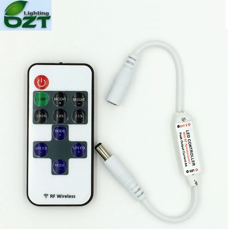 

DC5-24V 12A Mini RF Dimmer Controller w/ 11Keys RF Remote Controll for 5050/3528 Single Color LED Strip Flexible Light Led Tape