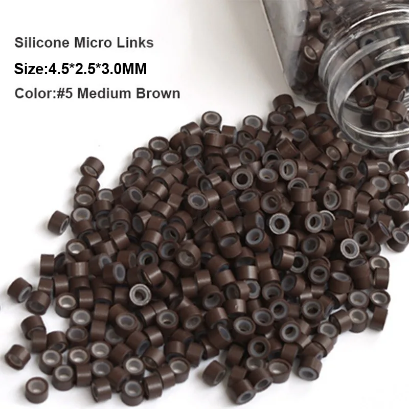 Силиконовые микросхемы 4,5*2,5*3,0 мм 1000 шт/бутылка#3 темно-коричневые силиконовые кольца для дреды бусины для волос Обжимные бусины для волос