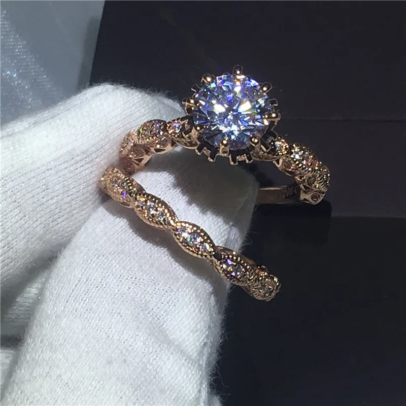 Винтажное обручальное кольцо с цветком для женщин 8 мм AAAAA циркон розовое золото