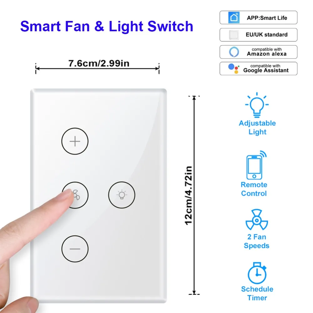 Лидер продаж Wi Fi Smart потолочный вентилятор Выключатель света приложение ПДУ для умного дома, с таймером, совместим с Alexa и Google и скорость