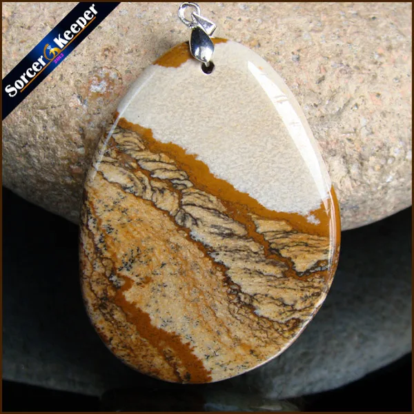 

Men Jewelry Pendant Yellow Natural Picture Stone Stone Pendant Necklace Wholesale Fashion Crystal Pendants for Boys Gifts JS209