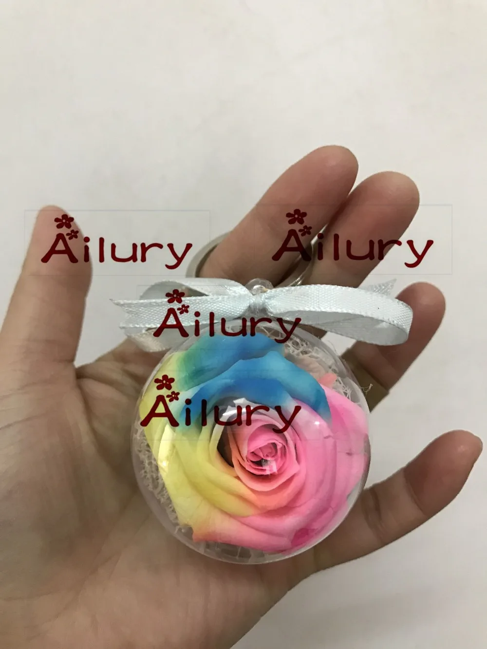 Free shipping 5cm Key chain Preserved rose eternal flower ball colorful roses Valentine s Day font