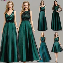 Элегантные темно-зеленые вечерние платья с длинными рукавами EZ07965 А-силуэт контрастный цвет вышивка кружева Формальные платья Robe De Soiree