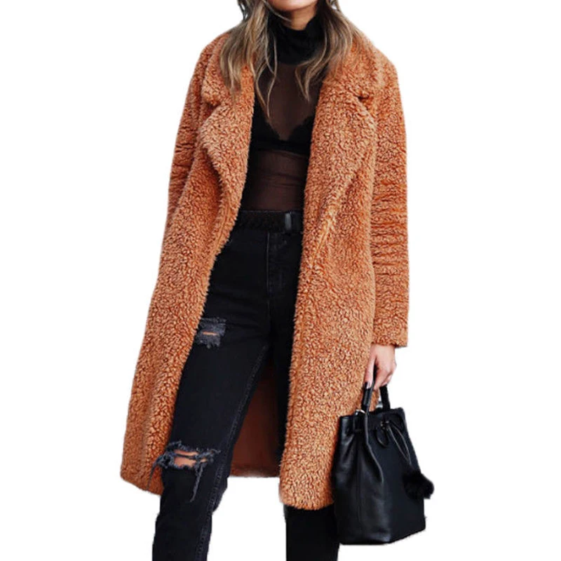 Winter Long Furry Coat Women's Wool Outerwear Thickness Female Jacket High Street Female Loose Jacket New Duffle Coat Woman