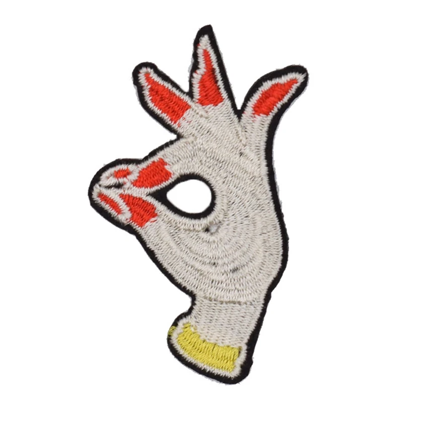 

2pcs palm finger OK hand patches Iron On Clothing Embroidered Applique Patch Clothes Stickers DIY Badge Apparel Accessories