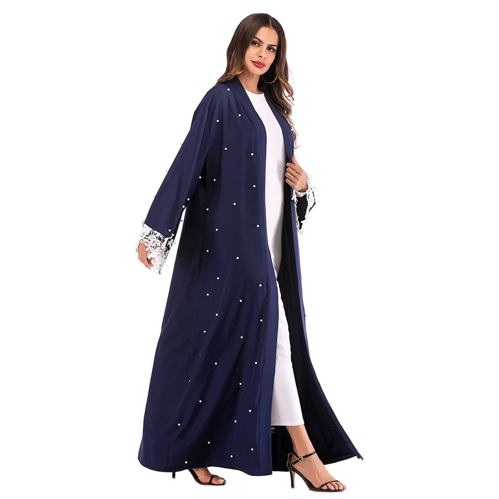 

2019 Women Muslim Dress Middle East Dubai Turkey Cardigan Club Party Abaya Blue Caftan Marocain de soir e Arabic Clothes