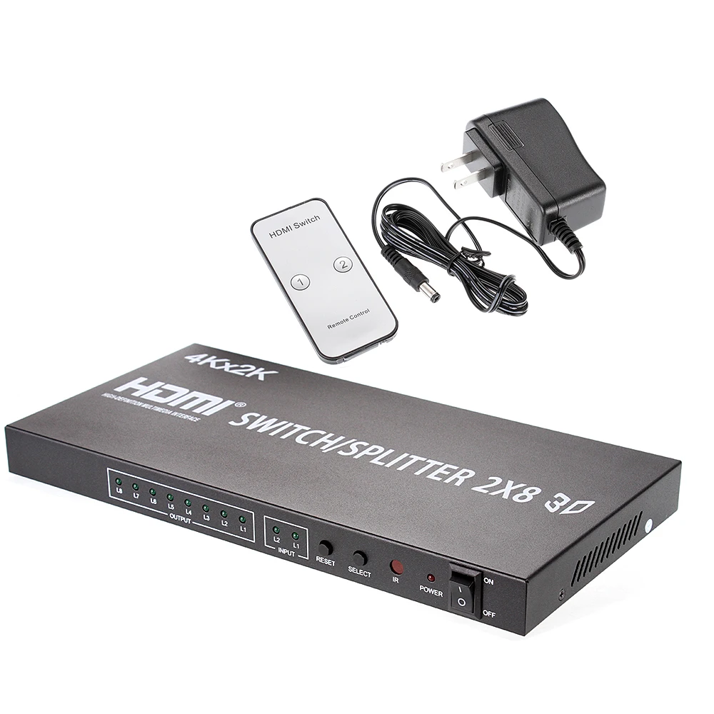 Full HD 1080P 3D 4K 2x8 HDMI V1.4 Переключатель 2 в 8 Выход сплиттер Матрица для DVD PS3 TV Box HDTV с