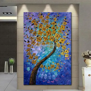 

Modern Hand Painted palette knife 3D texture Flower and Tree on Canvas Oil Painting Wall Pictures For Living Room decorative 7