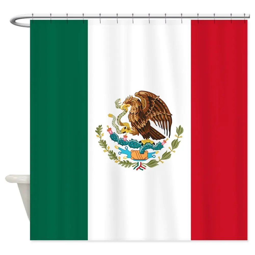 Warm Tour Mexican Flag Shower Curtain Fabric Polyester Waterproof
