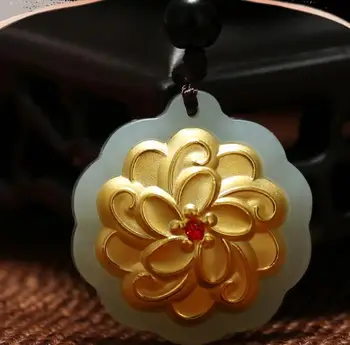 

3D Gold and Tianyu Gem Sun Bauhinia Women's PendantH23#