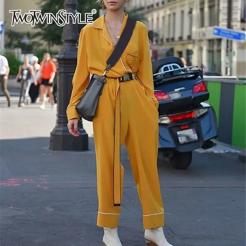 yellow jumpsuit with sleeves