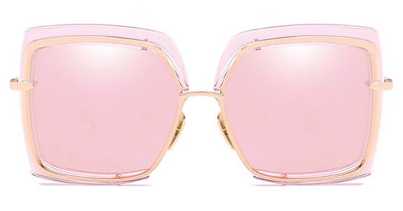 Классические брендовые многоугольные роскошные солнцезащитные очки, фирменные дизайнерские женские солнцезащитные очки большого размера с прозрачной оправой, женские солнцезащитные очки - Цвет линз: pink