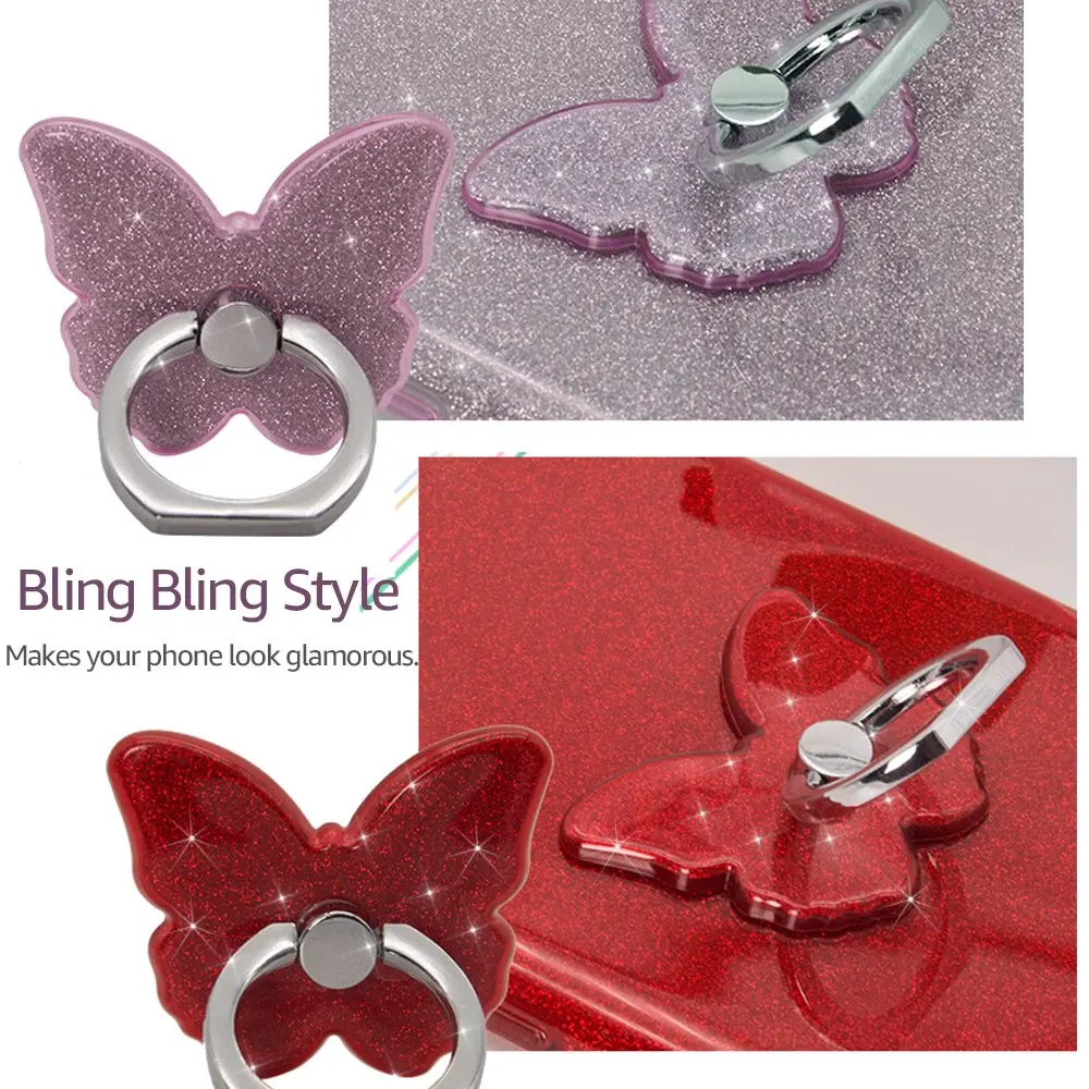 PORTEFEUILLE 2Pcs Mobile Phone Stand Holder Thumb Butterfly Glitter Mobile Phone Holder Stand Finger Ring for iphone accessories (1)