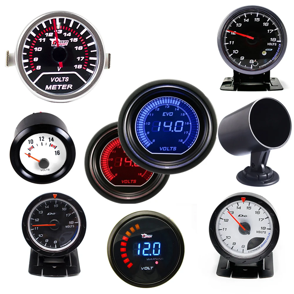 Universal 52mm/60mm White/Black Shell Car Volt Gauge Digital/Pointer