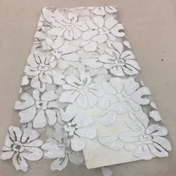 

black and white colors African French Lace Fabric High Quality African Tulle Lace Fabric with Glued glitter sequins F192-1