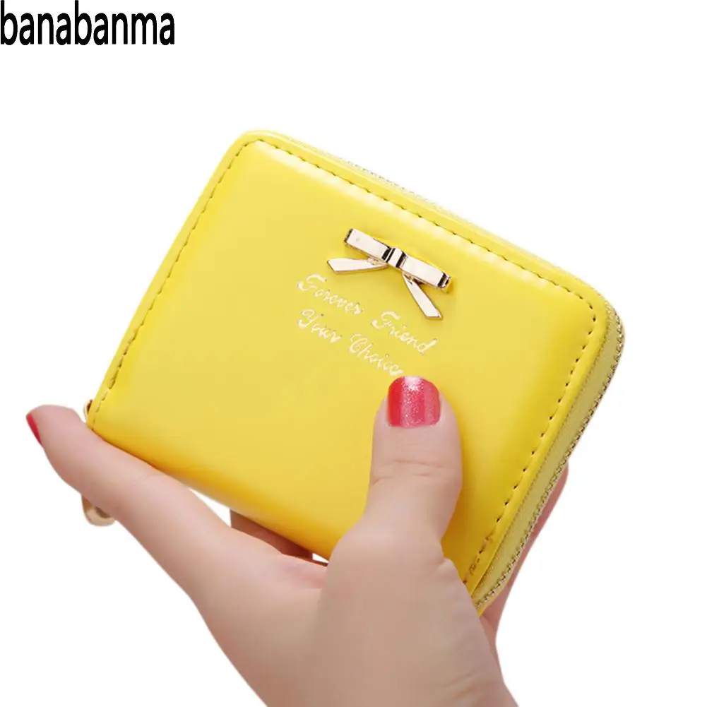Женский короткий кошелек Banabanma простой клатч на молнии с украшением в виде банта