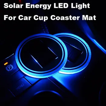 

2pcs Solar Energy Glow Cup Holder Bottom Pad Coaster Mat Blue LED Light Trim LED Glorifier For All Cars Marine Boat Truck Camper