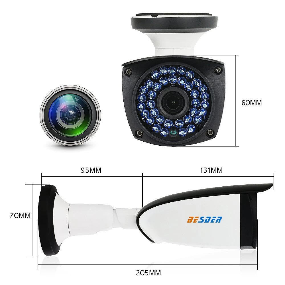 Besder широкоугольная 2,8 мм Наружная цилиндрическая IP камера 1080P Камера видеонаблюдения IP металлический чехол с функцией обнаружения движения