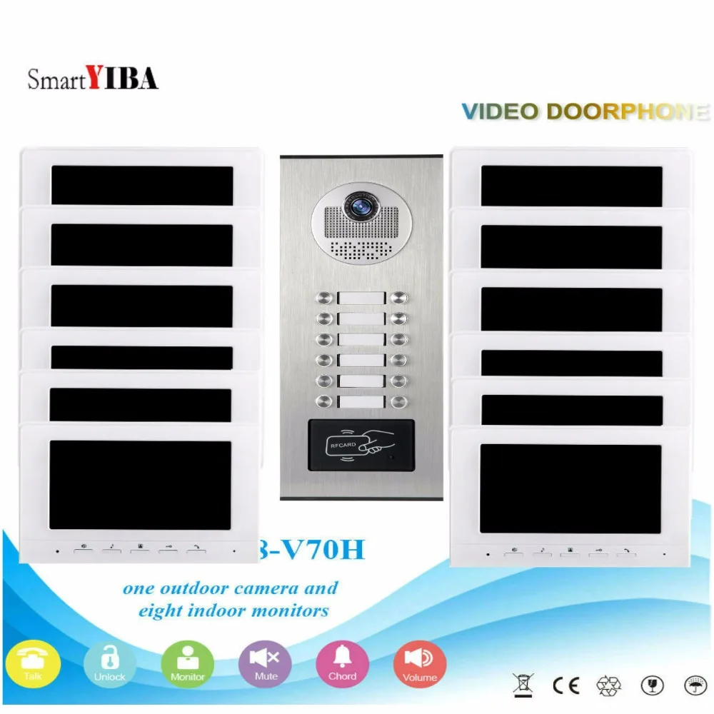 SmartYIBA 7\ Apartment Video Intercom Doorbell Video Door Phone System IR Camera Build-in RFID Reader For 12 Families