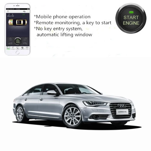 

PLUSOBD Car Alarm System With Remote Engine Start By Mobile Phone+Key GPS Tracking For Audi A6 A4 Q5 No Wire Cut No Key Broken