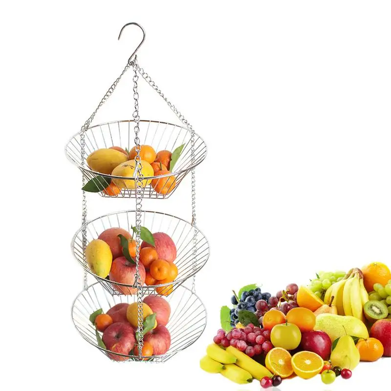 

Hanging Fruit Basket Stainless Steel 3-Layer Storage Baskets
