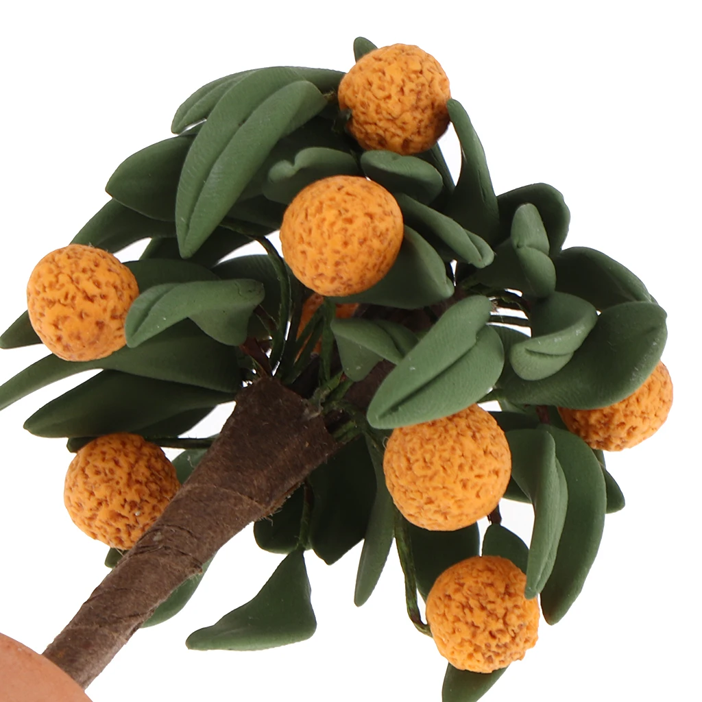 1:12 Doll House Miniature Handcrafted Clay Fruit Tree In  Pot For Garden Micro Landscape Ornaments (Tangerine Tree)