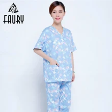 Напечатанный больничный короткий рукав Scurb наборы Доктор Медсестры хирургическая форма летняя медицинская форма салон красоты стоматологический комбинезон для персонала клиник