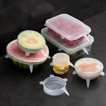

OTERHOUSE 6Pcs Silicone Covers For Dishes Food Wrap Bowl Pot Lid Stretch Vacuum Fresh-keeping Lids Universal Cap Sealer Reusable