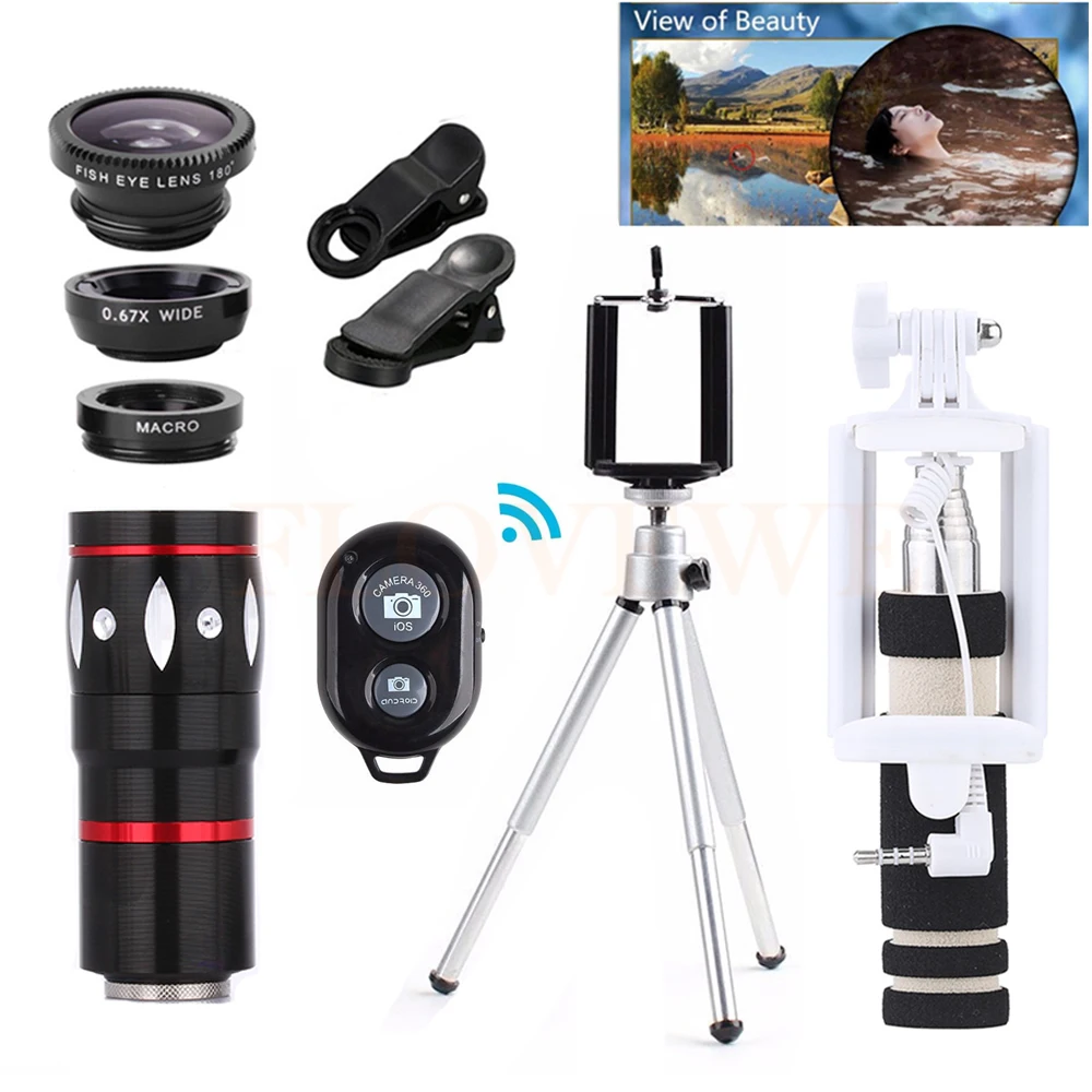 

All in 1 Phone Camera Lens 10X Zoom Telephoto Lenses Fish eye Wide Angle Macro Lentes For iPhone 7 6 5 s With Mobile Tripod Clip