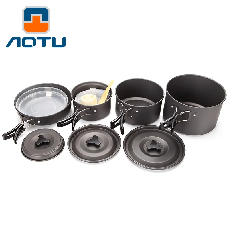 

Aluminum Portable Outdoor Cookware Camping Hiking Picnic Cookware Set Non-stick Pans Bowls Plates Cooking Kits