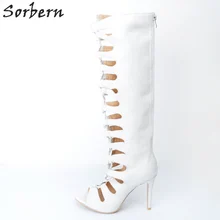 Белые женские ботинки из PU искусственной кожи, большие размеры г. женские вечерние ботинки на высоком тонком каблуке со шнуровкой и открытым носком Botte Femme Chaussure Femme, новое поступление