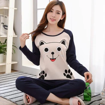 

Cartoon Printed Sleepwear Set Long Sleeve Women Pajamas Set Soft Loose Home Clothes