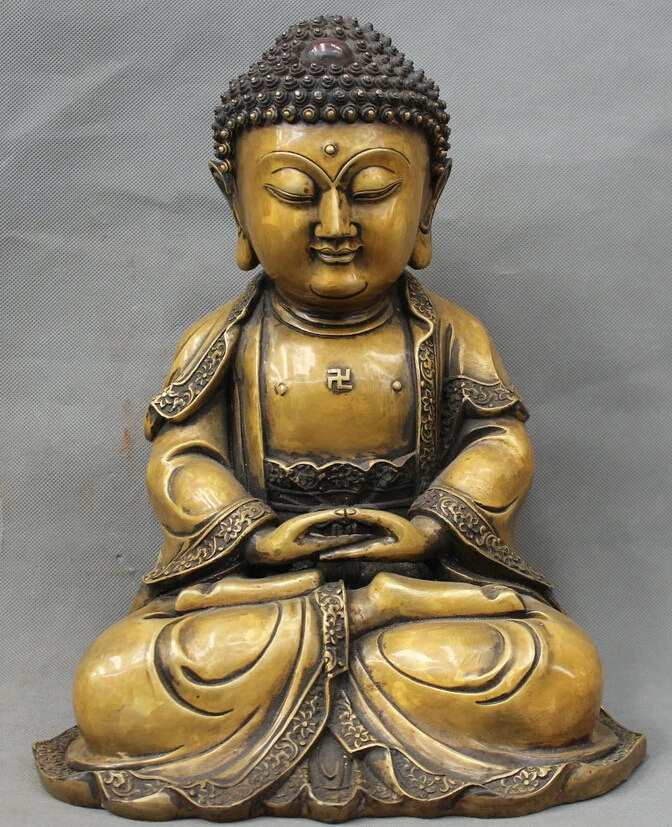 

13" Tibet Tibetan Buddhism Copper Shakyamuni Amitabha Buddha Sakyamuni Statue (A0321)