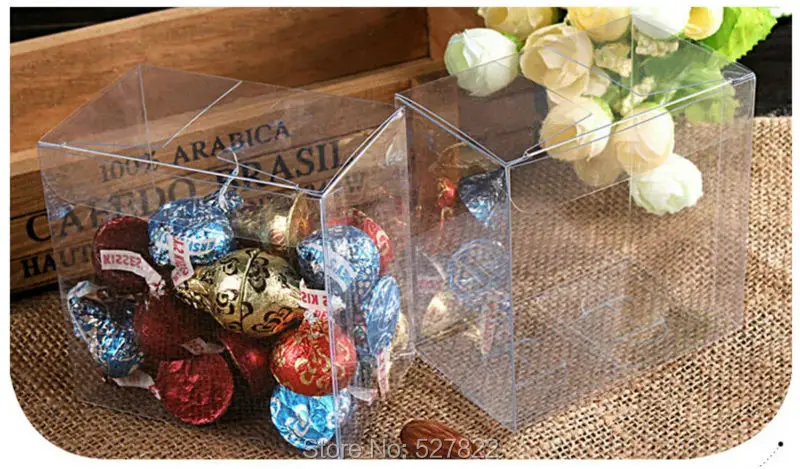 FREE SHIPPING--HOT 8x8x5CM Clear PVC Birthday Gift Box Wedding Favor Candy Boxes pvc transparent box