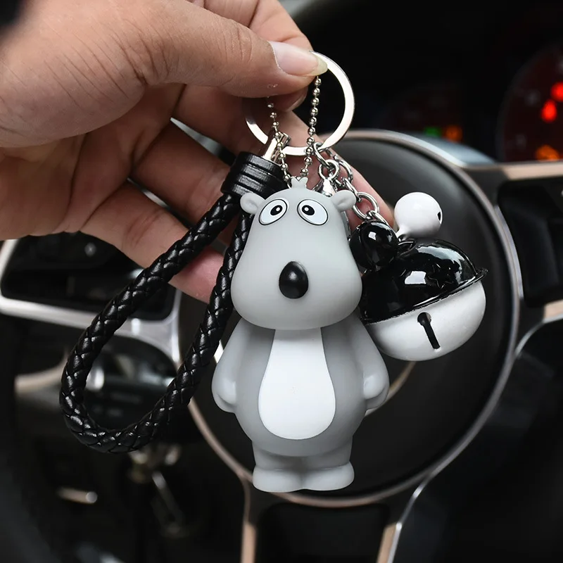 

Cute Anime Cartoon Doll Bear Keychain Fluffy Fur Ball Pom Pom Keychain Leathe Rope Keyring Pompom Key Chain Ring Car Bag Charm