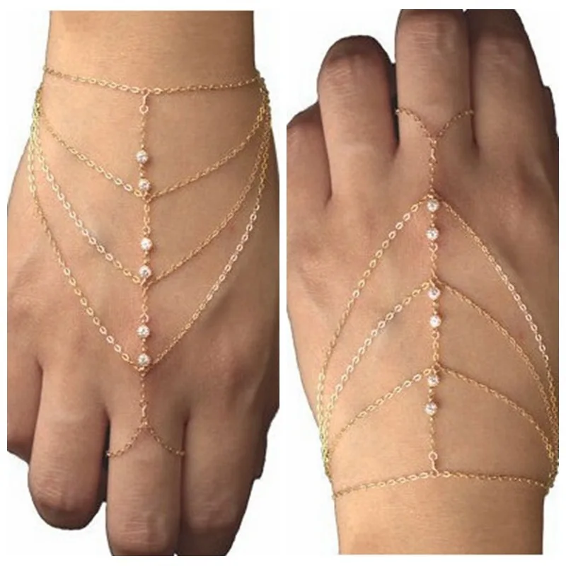 

European And American Fashion Big Foreign Trade Fashion Multi-layer Bracelet Inlaid White Rhinestone Finger One Bracelet