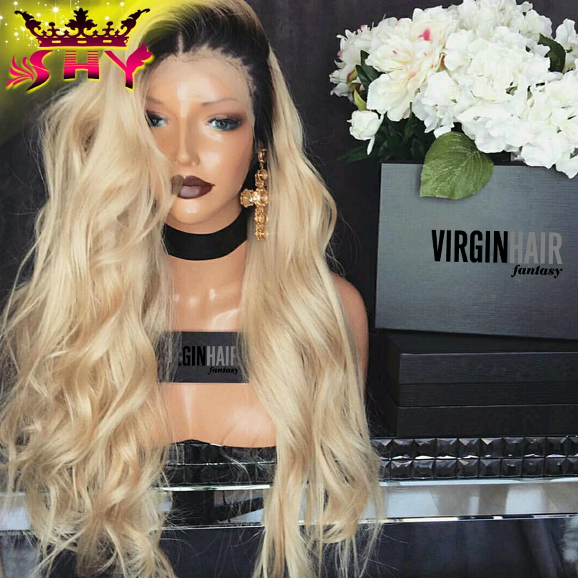 

Wavy Full Lace Front Wigs Human Hair 150%Density Full Lace Wig Glueless 1b#613 Brazilian U Part Human Hair Blonde Wig Dark Roots