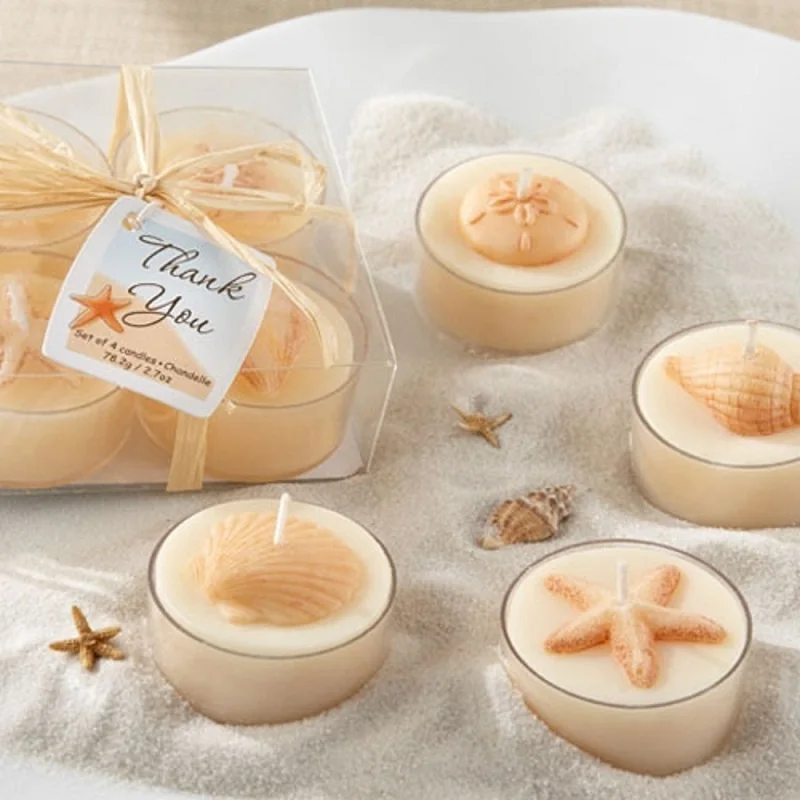 

100sets 4pcs/set Wedding Candle Beach Sea Shell Candle Tea Light Candle Creative Party Gift for Guests wen6046