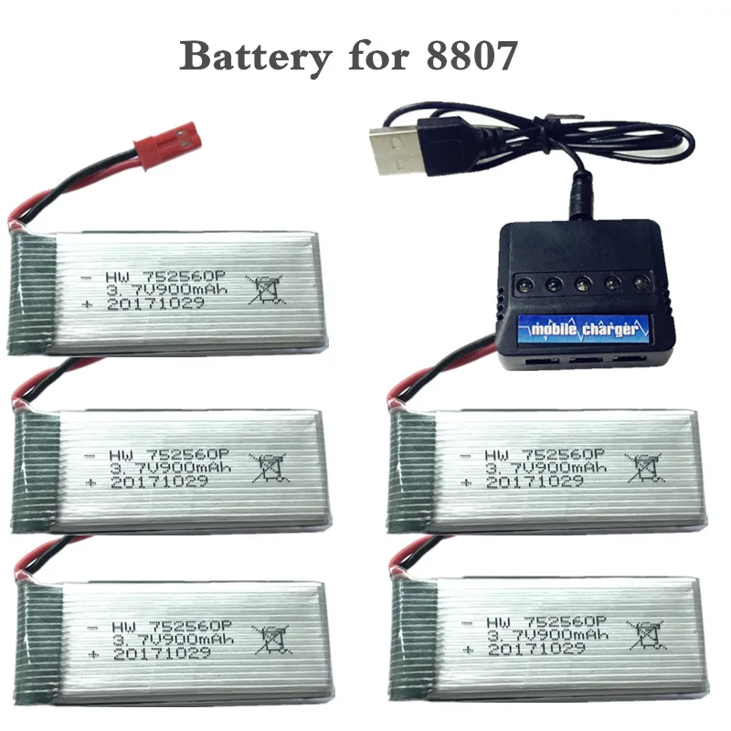 3 7V 900mah lipo Battery For 8807 8807w A6 A6W Rc Quadcopter Spare Parts 5in1 Balance
