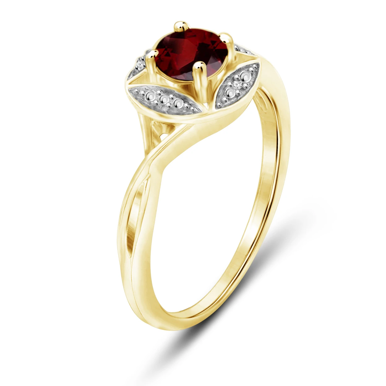 JewelonFire 1/2 Carat T.G.W. Garnet and White Diamond Accent 14kt Gold Over Silver Twist Shank Ring (1)