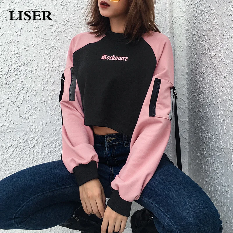 LISER Sweatshirt Blackpink Womens Clothing Long Sleeve Short Ribbon Tops Streetwear 2019 Spring Kpop Pullover LISER Sweatshirt Blackpink Womens Clothing Long Sleeve Short Ribbon Tops Streetwear 2019 Spring Kpop Pullover
