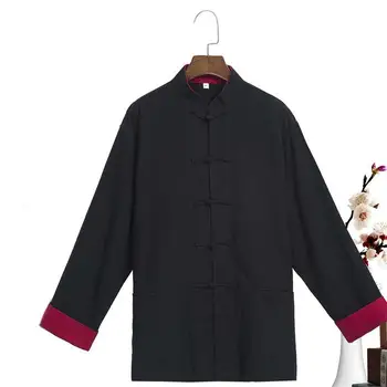 

High Quality 80% Linen Men Shirt Chinese Traditional Mandarin Collar Tang Top Loose Tai Chi Kung Fu Clothes Plus Size 3XL 4XL