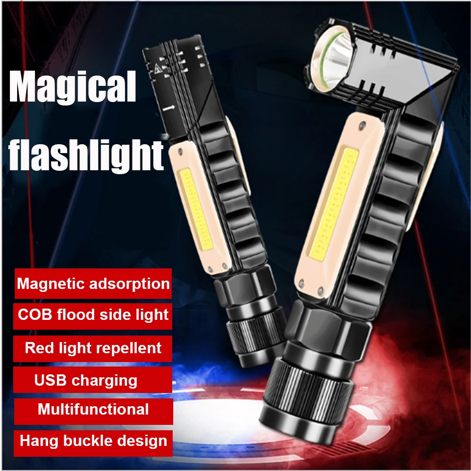 

Led 14500 Rechargeable Flashlight Handfree 90 Degree Twist Rotary Clip 600LM Waterproof Magnet Mini LED Torch Outdoor