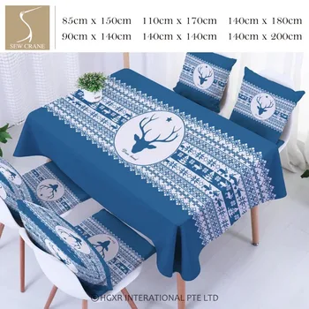 

SewCrane White Deer Head on Blue Table Cloth Home Living Cotton Linen Tablecloth