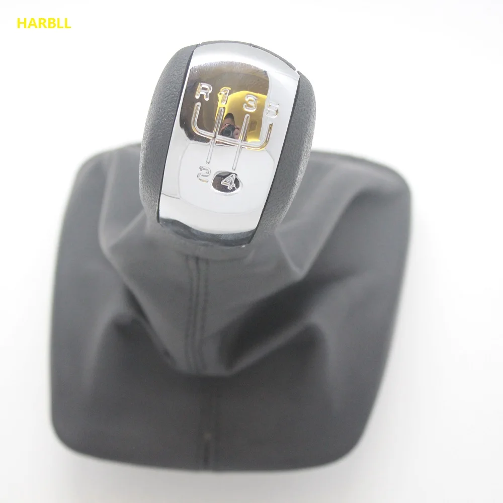 5 Speed Car Gear Shift Knob With Black Leather Boot Chrome Cap For