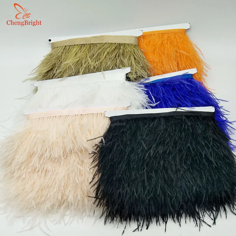 Лента ChengBright с бахромой и натуральными страусиными перьями 1 ярд|feather ribbon|feathers trim