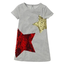 

2019 New Brand Summer Girls Dresses Fashion Change Color Sequin Girl Clothing 100% Cotton Kids Clothes Casual Girl Dress
