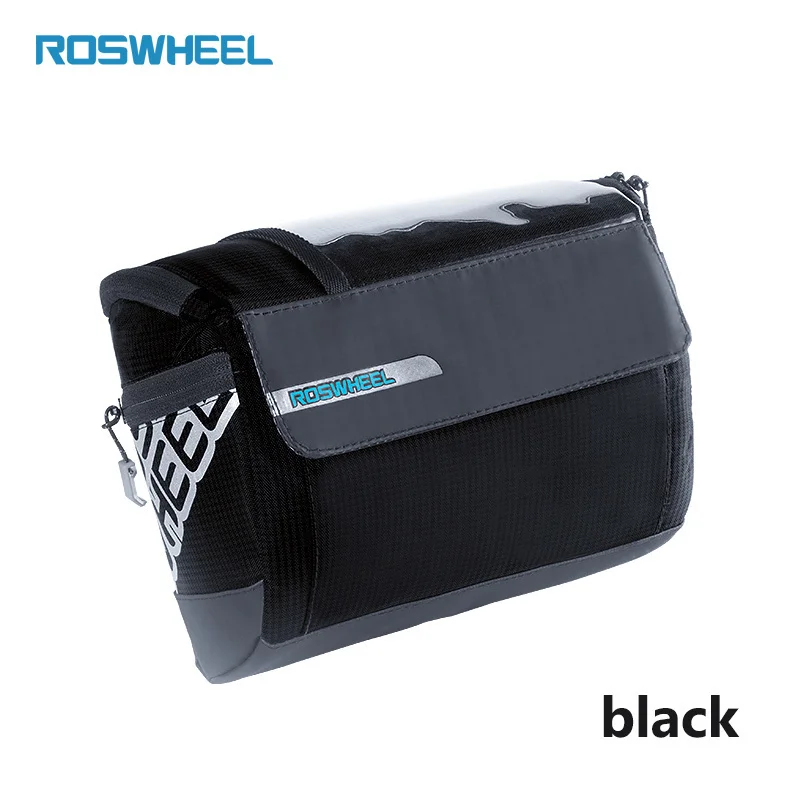 Черный ROSWHEEL 3L Bicycle Handlebar Bag MTB Road Cycling Front bar Pannier Pouch 400D PVC Map Bags Basket Bike Accessories - Цвет: Черный